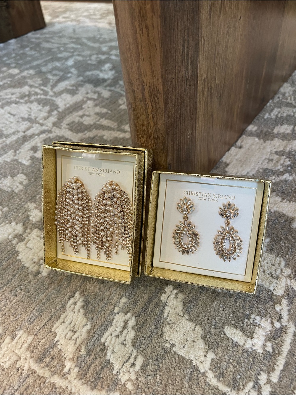 NWT Christian Siriano Gold Pearl Cascade & Gold Crystal Cluster Earrings